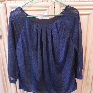 NWOT JACLYN SMITH LADIES MEDIUM FASHION TOP BLOUSE SHIRT DEEP BLUE /PURPLE BLACK
